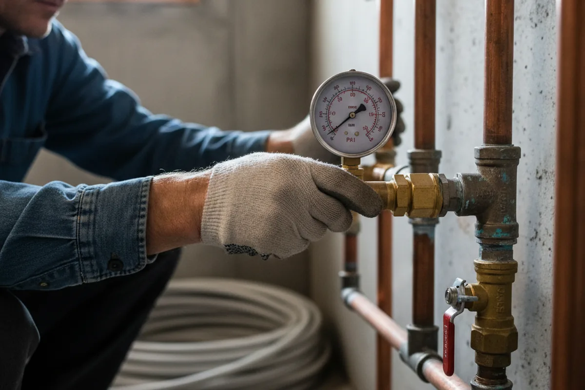 Pressure testing a repaired line during Water Line Repair in Strabane